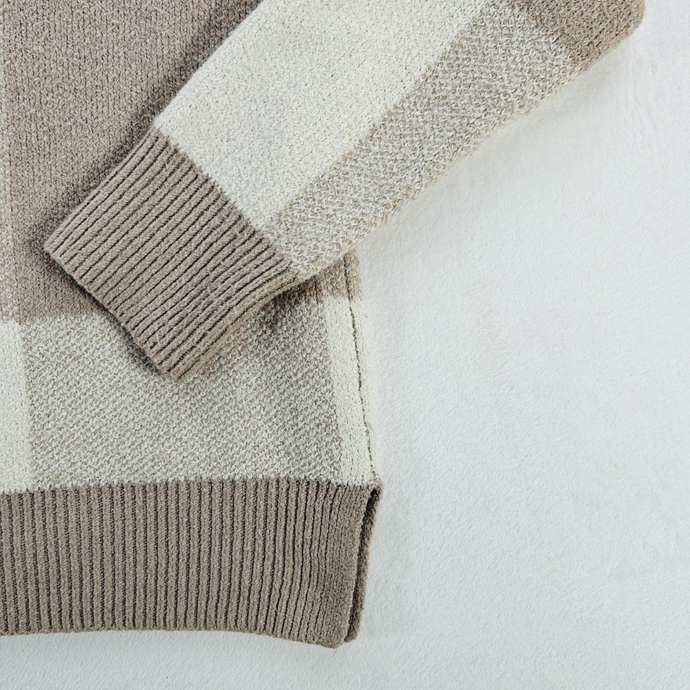 Christian Siriano Sweater Womens Medium Beige Plaid Crewneck Knit Pullover Soft - Picture 14 of 16